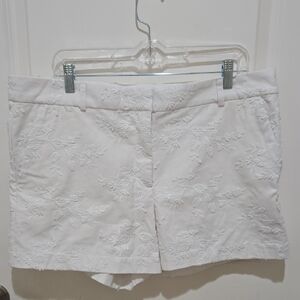 White Floral Embroidered Women Shorts